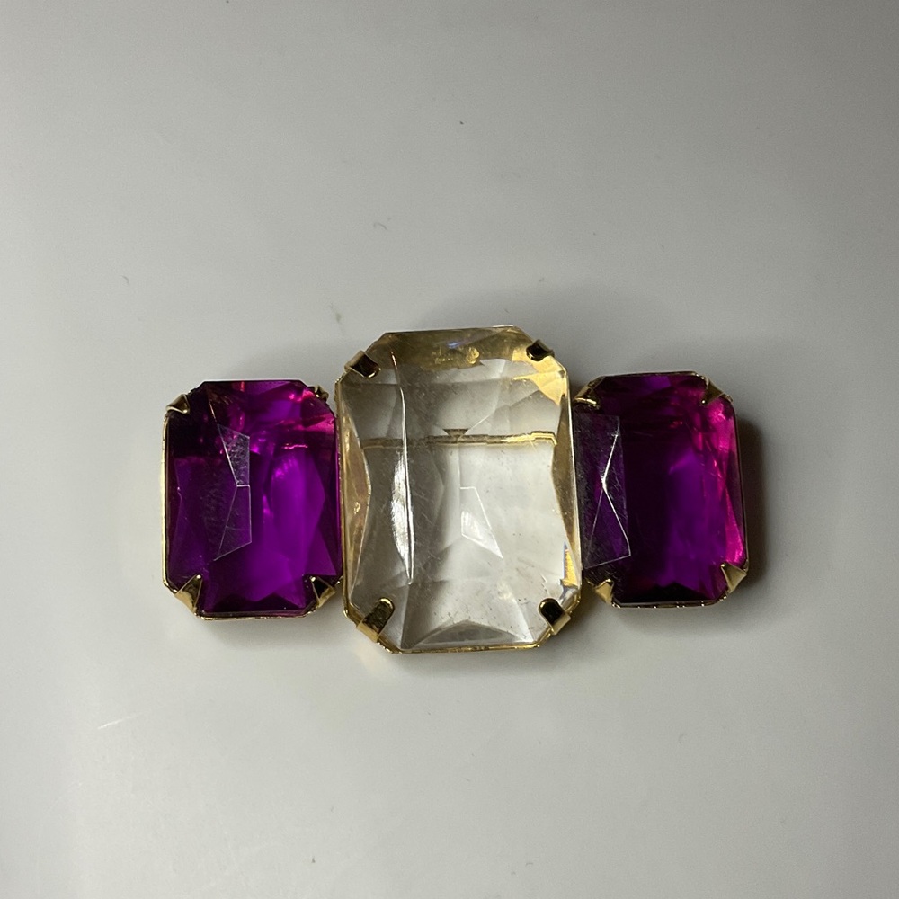 Vintage Avon Purple Clear Glass Bar brooch Pin